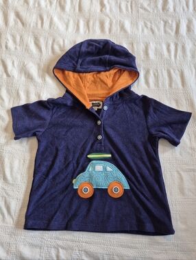 Mud Pie boys size 4T terry swim cover up navy blue car applique EUC